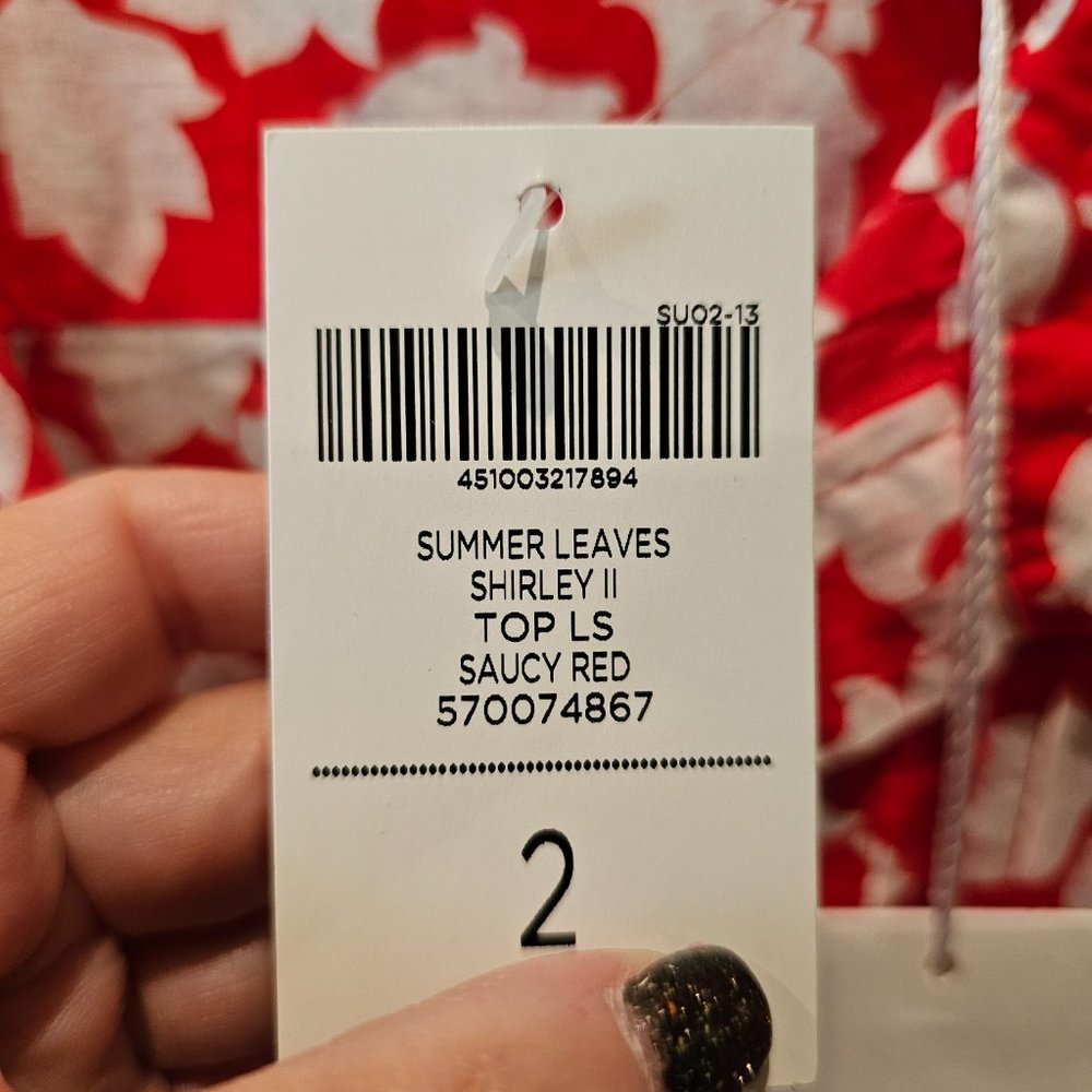 New NWT Chico's Red and White Leaf Blouse - Size 2 (L) - Picture 4 of 5